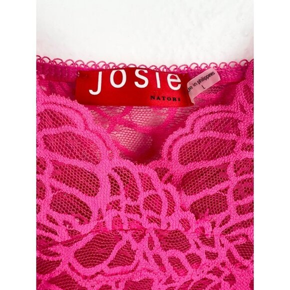 JOSIE NATORI Bardot Galloon Lace Chemise Slip, Bright Pink, Size Large - Picture 2 of 4